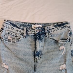 Womens Flying Monkey Light Blue Distressed Ripped High Rise Barrel Leg Jeans